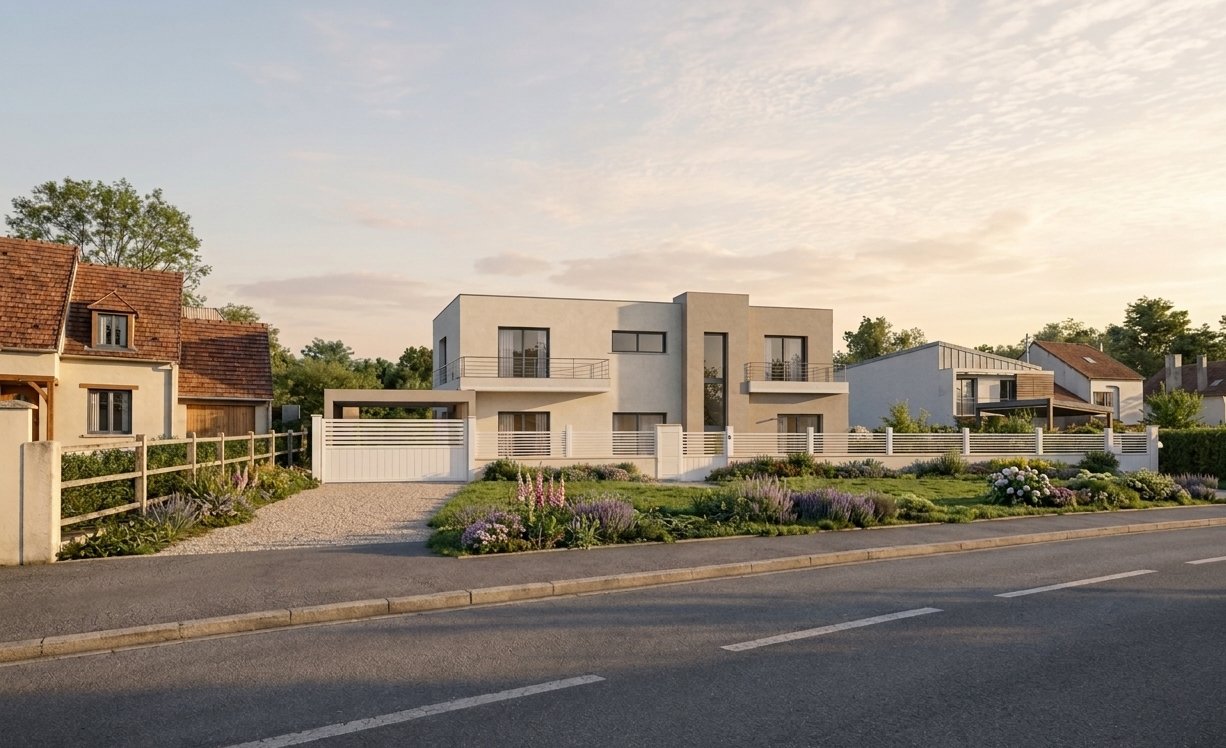 Insertion paysagère maison moderne — Denis Ribeiro dessinateur bâtiment Île-de-France